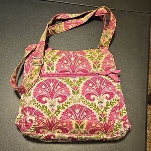 Vera Bradley Pink and Green Crossbody Bag with Ornate Design